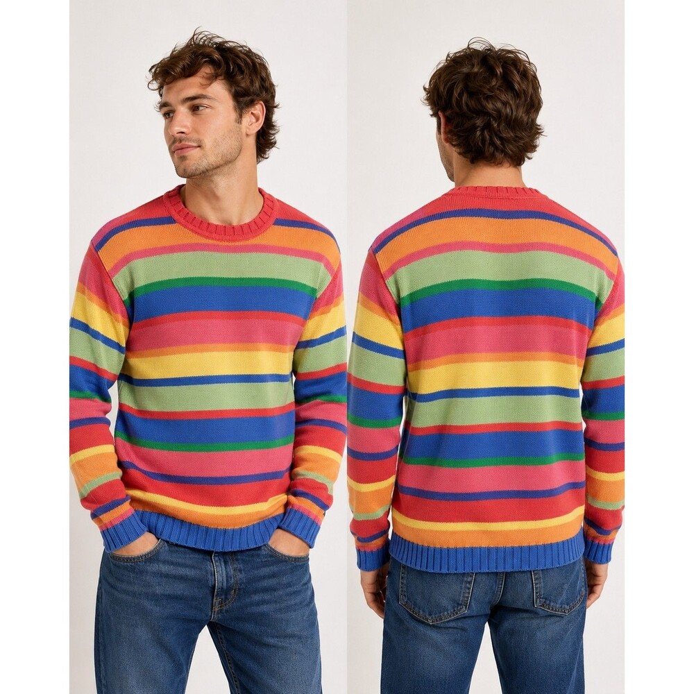 Robert Scott Sz M Colorful Rainbow Art-Wear Combed Cotton Knit Vintage Sweater